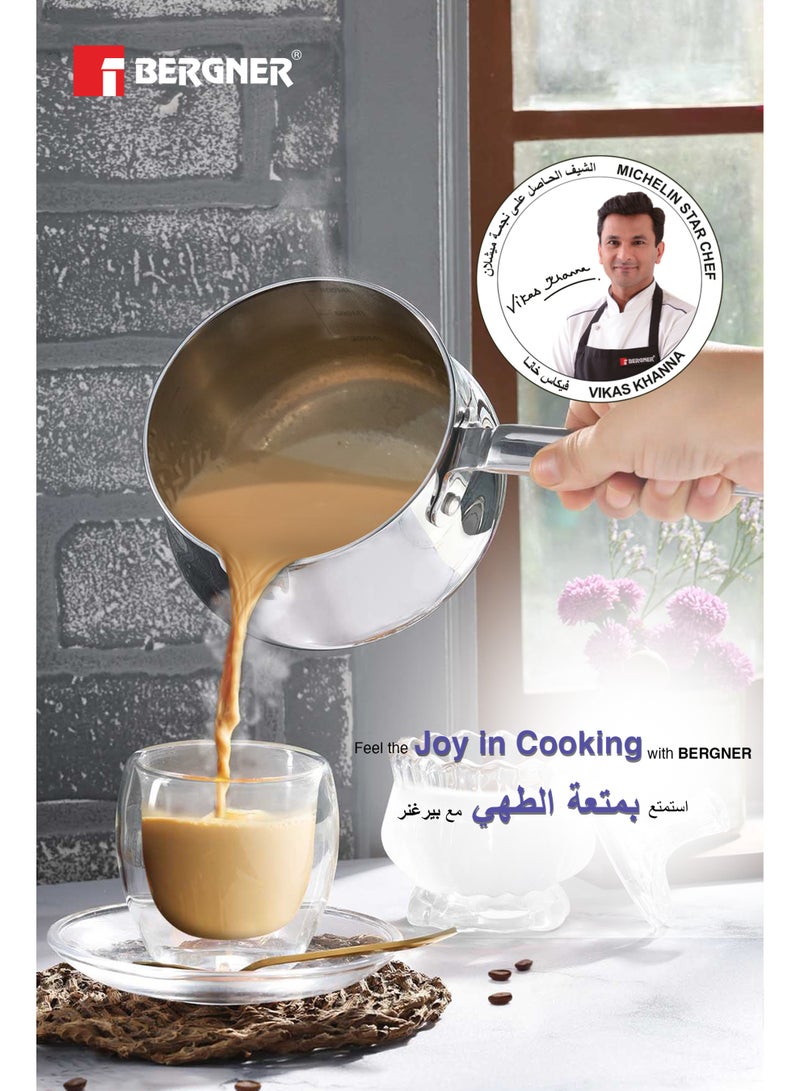 Bergner Essentials 12cm (900ml) Tri-Ply Stainless Steel Milk & Coffee Warmer with Handle, Small Pan for Heating Beverages, Melting Butter, Sauces, Easy to Pour, Induction & Gas Stove Compatible - Image 5